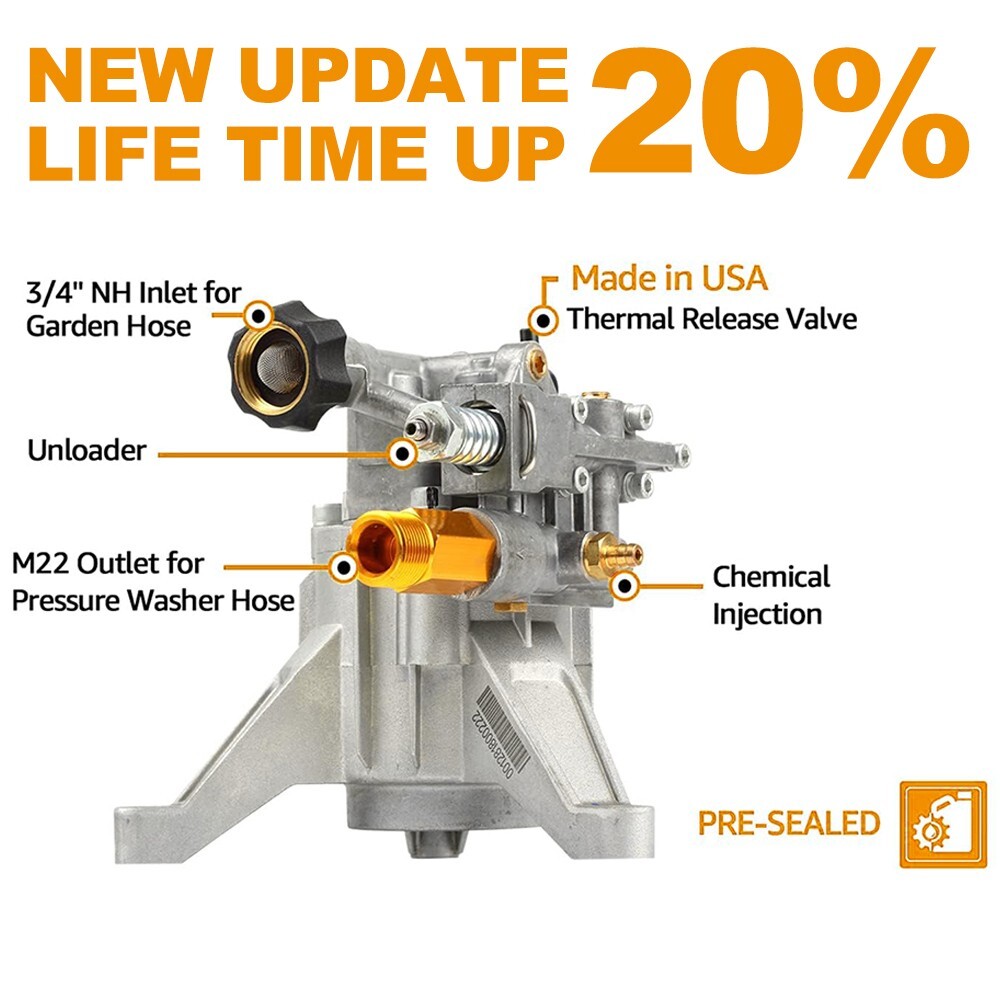 YAMATIC 3000 PSI Pressure Washer Pump Axial Vertical 7/8″ Shaft 2.5 GPM