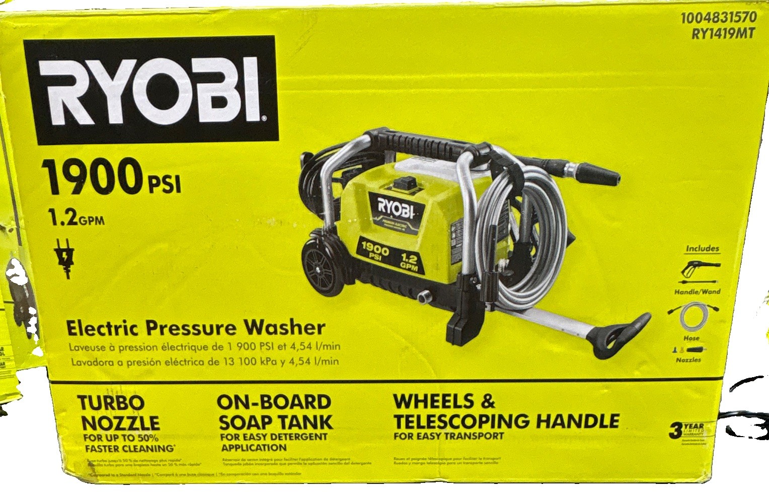 RYOBI RY1419MT 1900 PSI 1.2 GPM Electric Pressure Washer