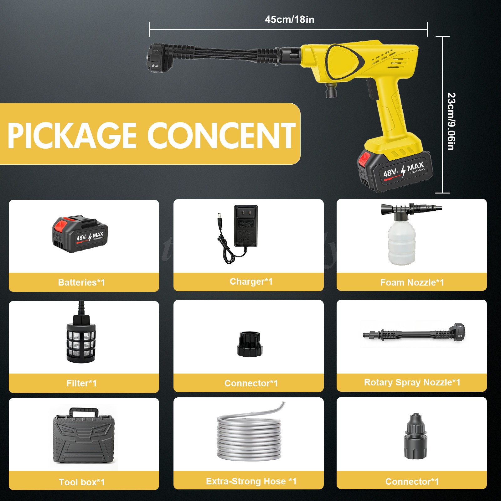 25000RPM 970PSI Cordless Pressure Washer Handheld Car Wash Gun 6-in-1 Nozzle