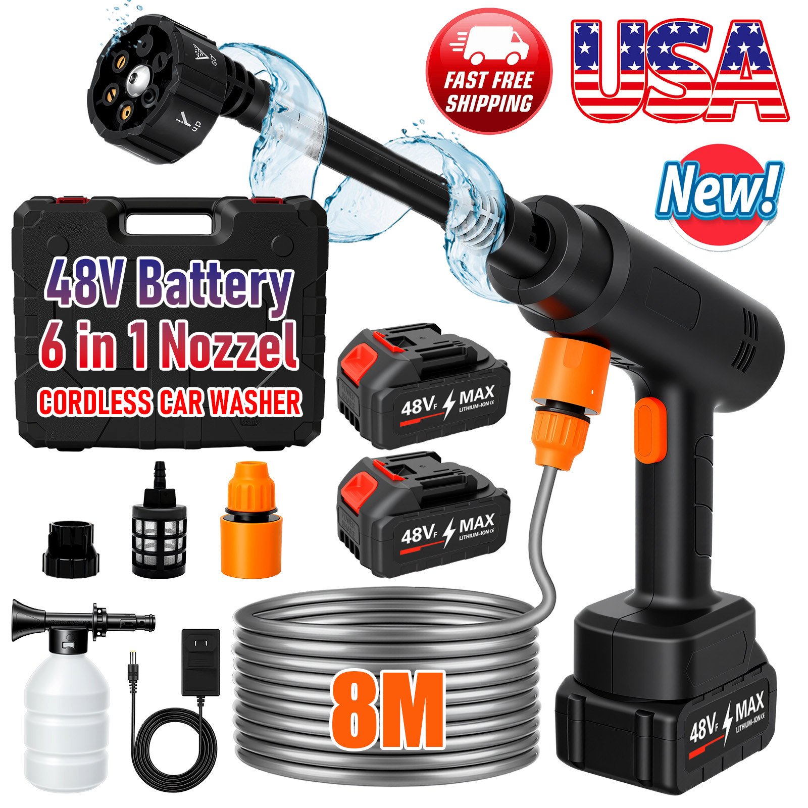 Cordless Electric High Pressure Water Spray Car Gun 900PSI Portable Washer Clean