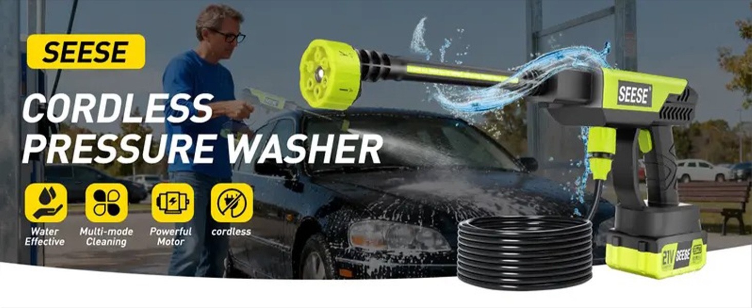 Cordless Pressure Washer Gun 126 PSI Portable Electric 6-in-1 Nozzle for Vehicle