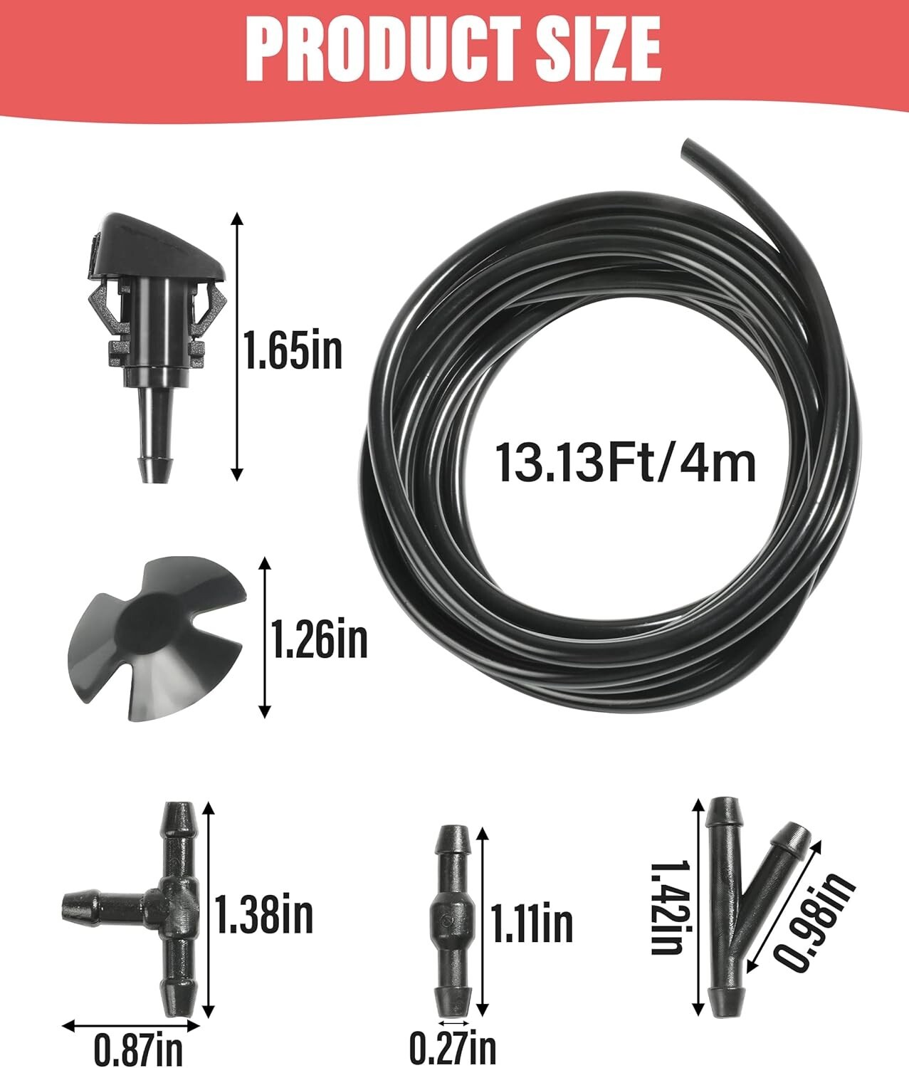 Windshield Washer Nozzles Hose Kit-4M Washer Fluid Hose,3 Pcs Hose Connectors,10
