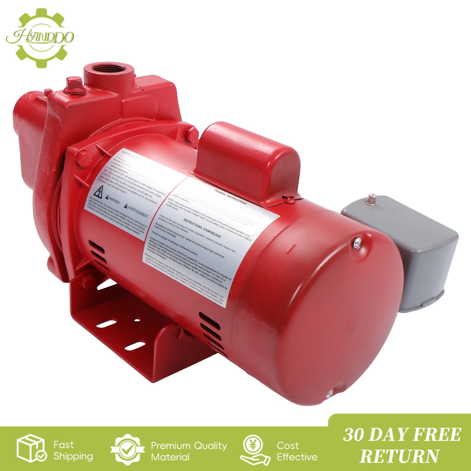 Shallow Well Jet Pump 1 HP 23 GPM, Cast Iron, 115/230V Dual Voltage, Red