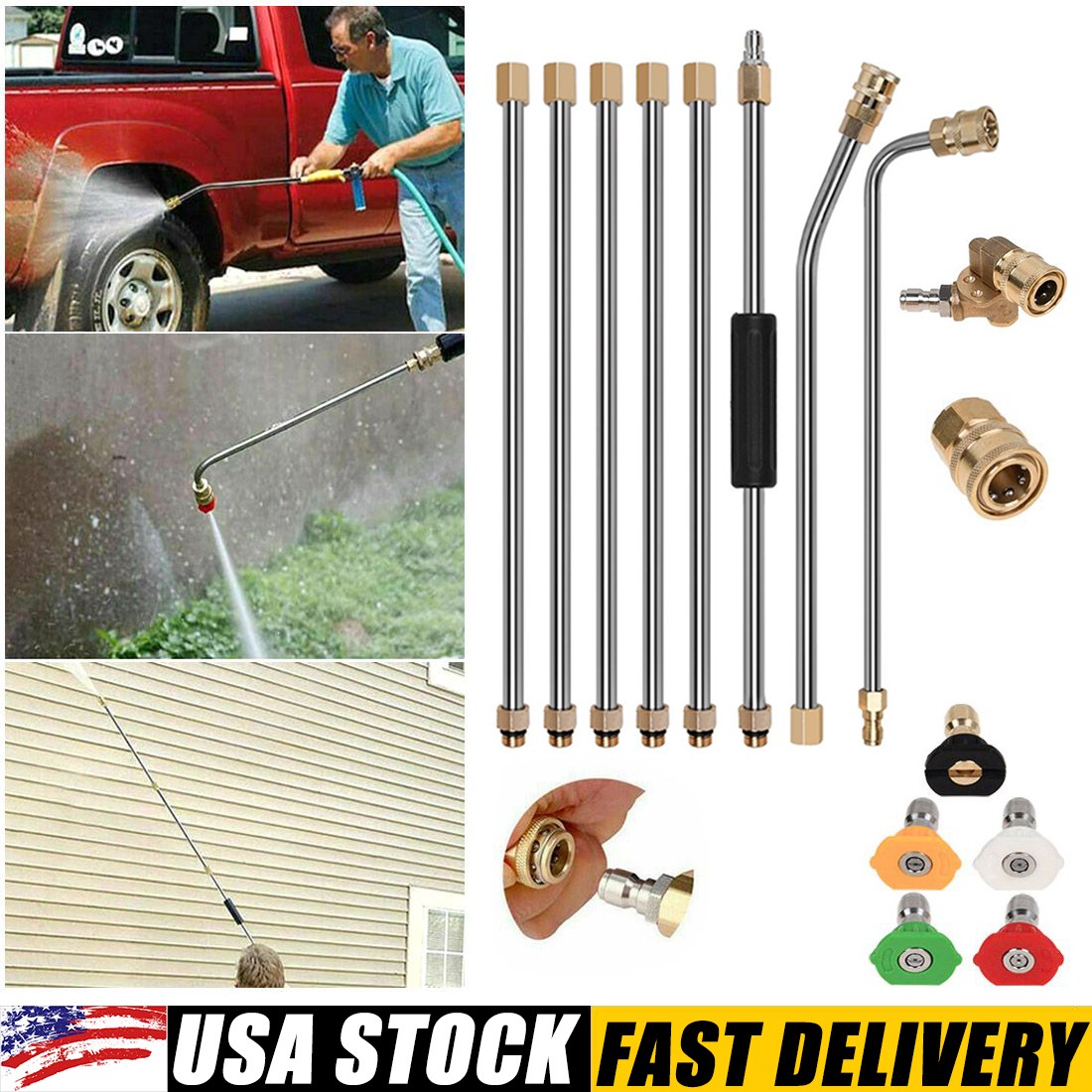 4000PSI High Pressure Washer Extension Wand Replace Lance Gutter Cleaner 5Nozzle