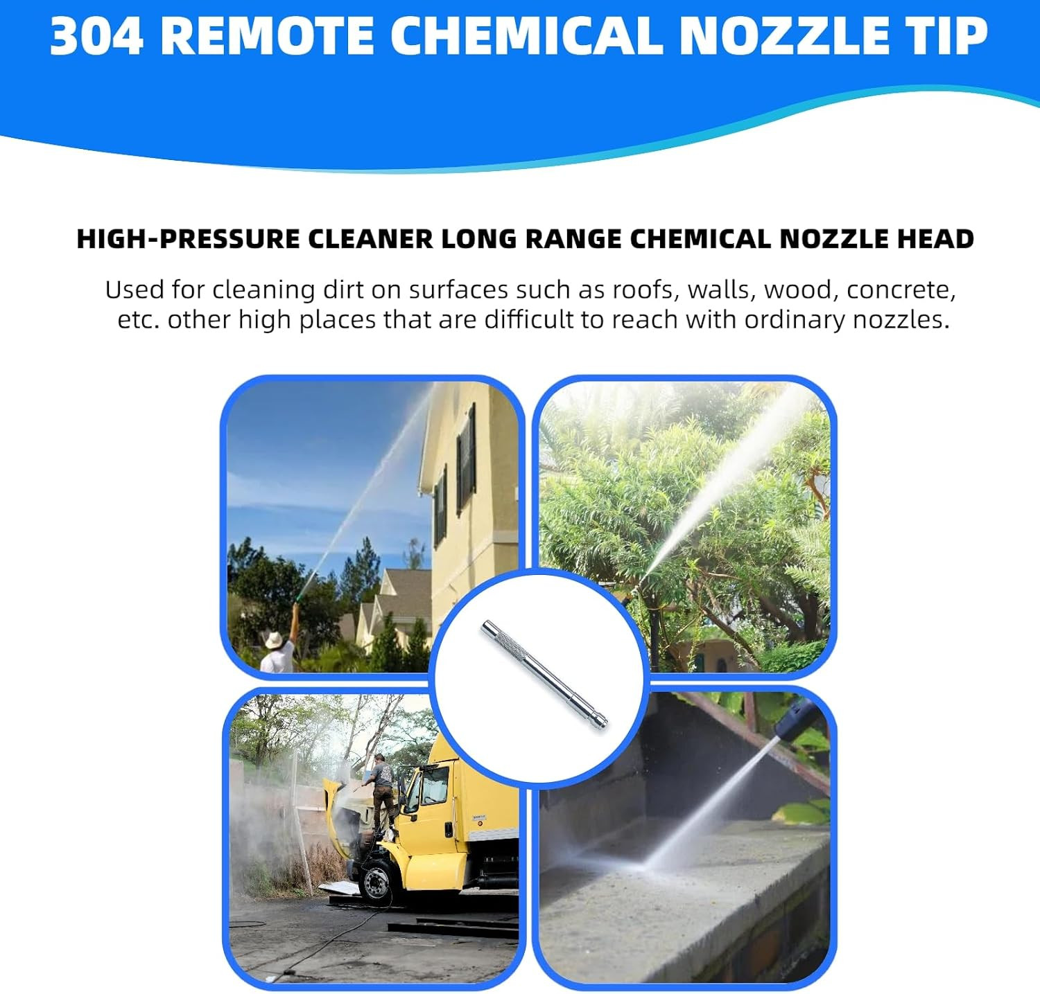304 Stainless Steel Pressure Washer Long Range Chemical Nozzle 1Pack | for Shoot
