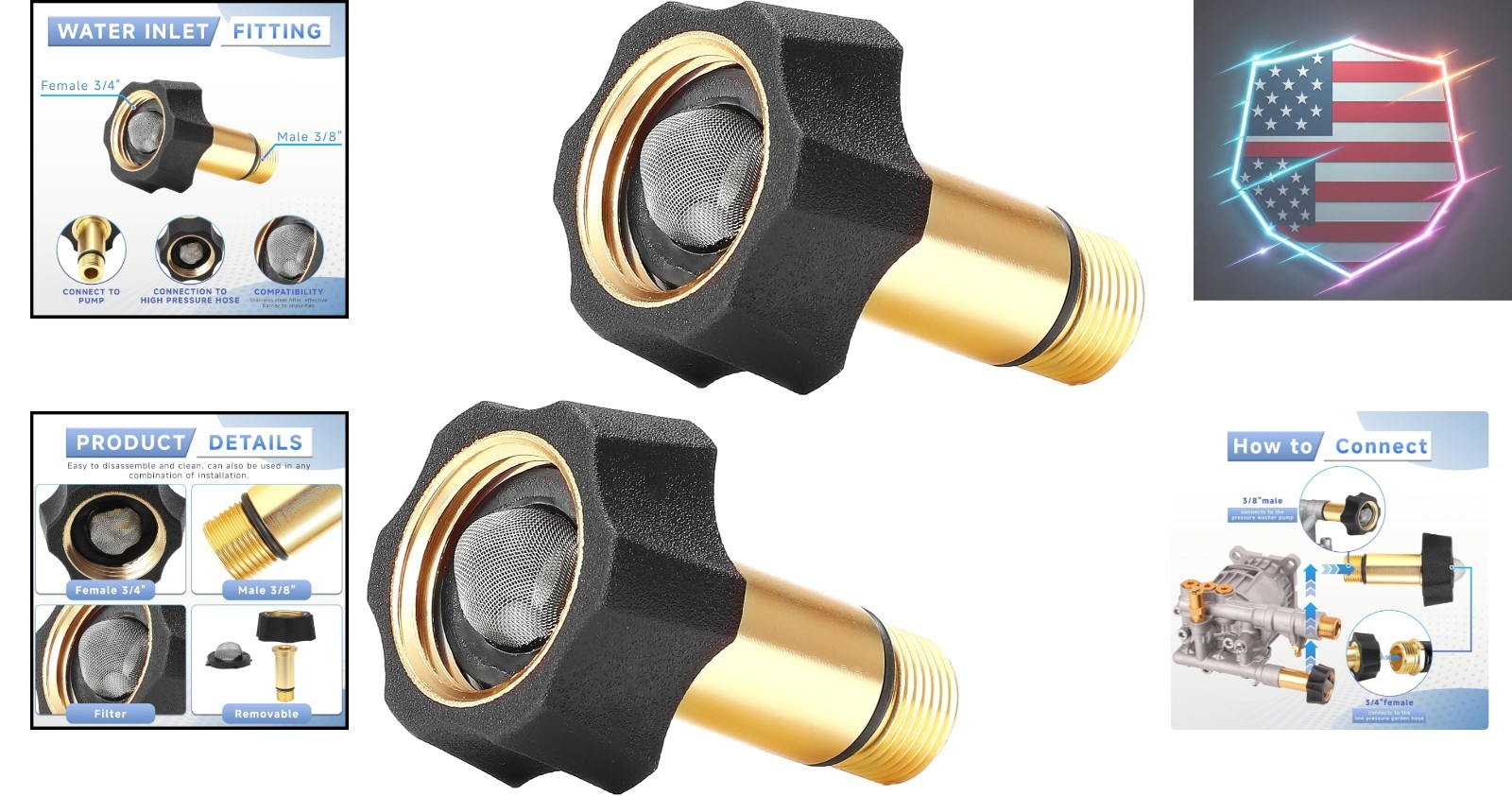 Pressure Washer Pump Parts Water Inlet Fitting, 3/4″ Female to 3/8″ Male Pres…