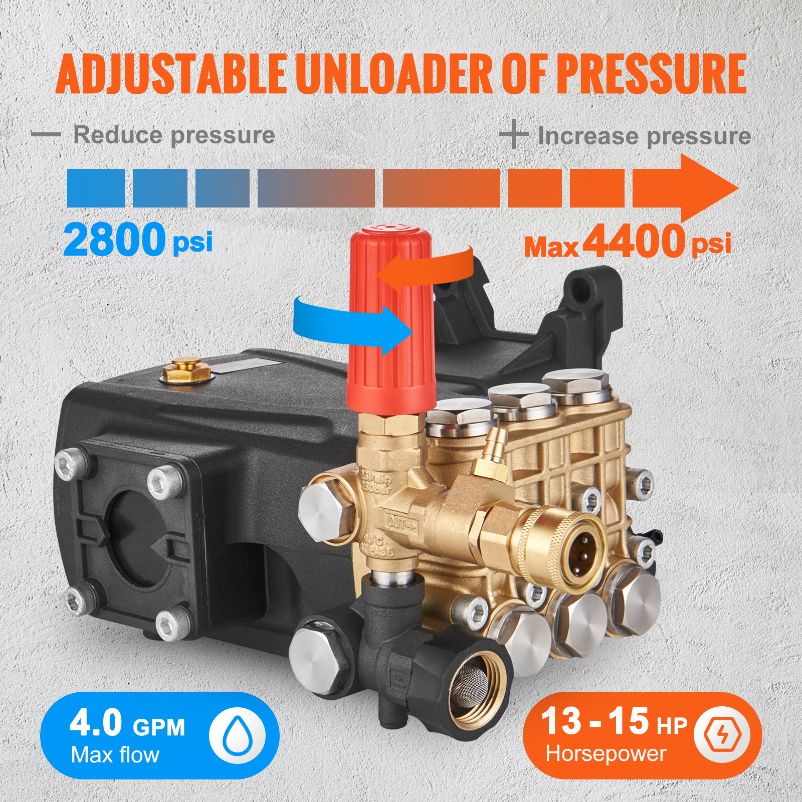 VEVOR Pressure Washer Pump Power Washer Pump 1″ Shaft Horizontal 4400 PSI 4 GPM