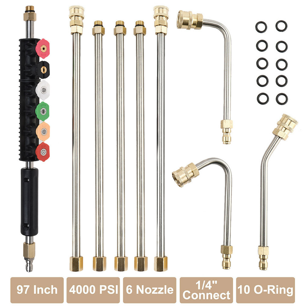 9X Pressure Washer Extension Wand Set 97″ Washer Lance Roof Gutter Cleaning Tool