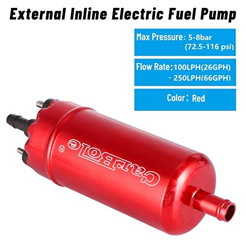 External In-Line Fuel Pump: 116 PSI High Pressure Universal 12V Electric Red