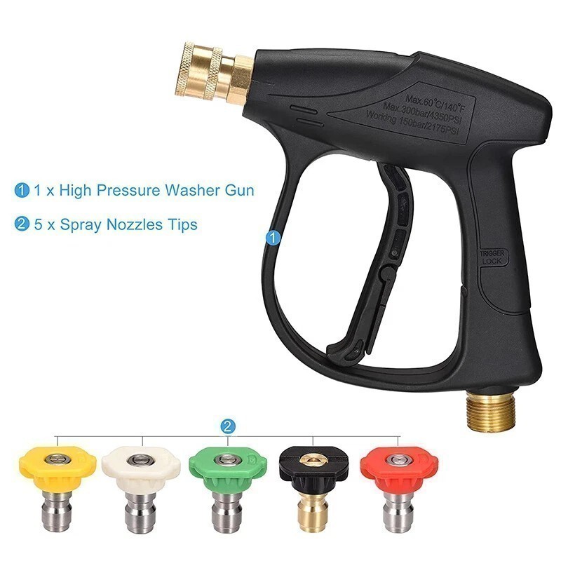 4000PSI High Pressure Washer Gun Car Wash Foam Spray Short Wand /Nozzle Tips Set