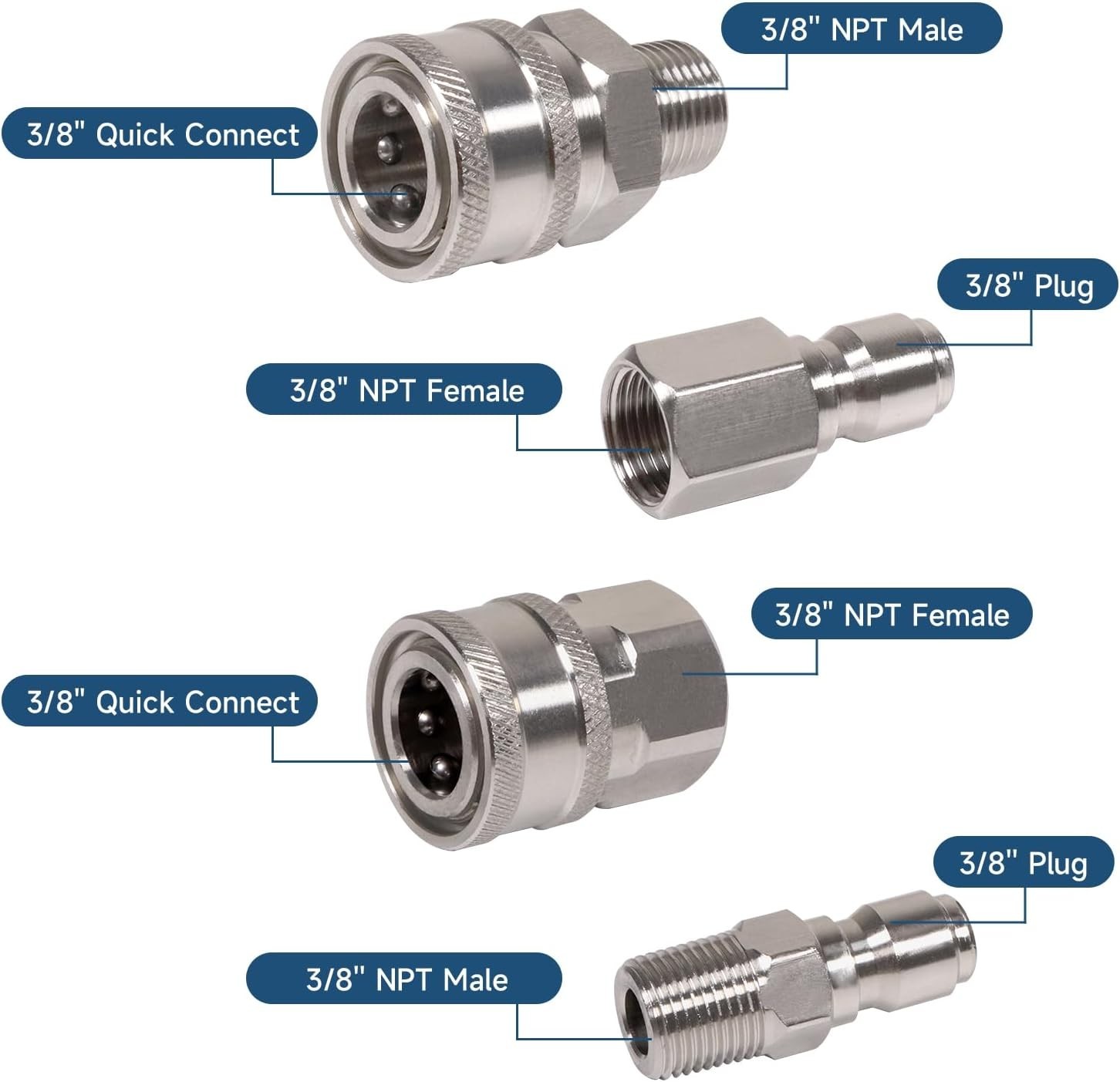 3/8 Inch Quick Connect Fittings for Pressure Washers Stainless Steel Adapter