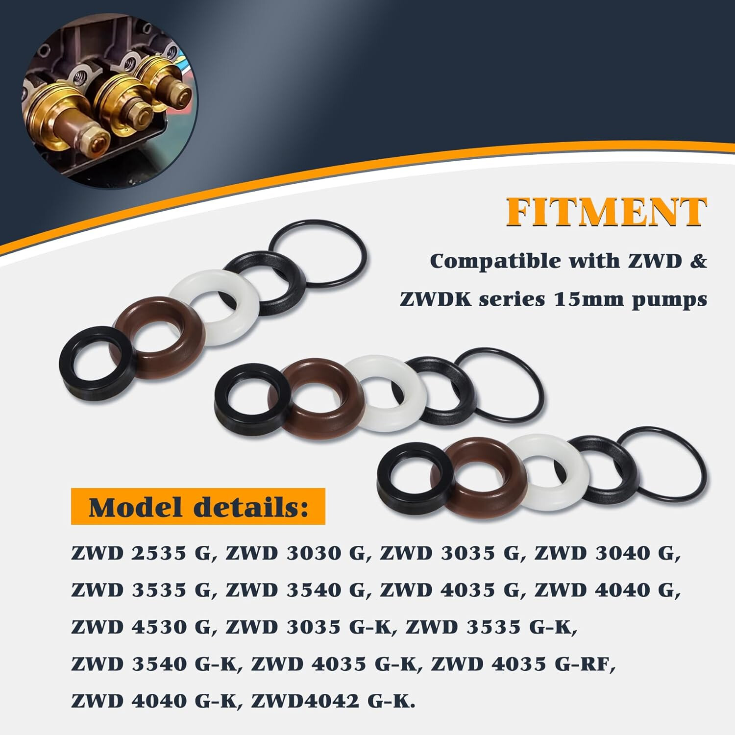 Packing Water Seal Kit 5019006400 Fits for ZWD & ZWDK Series 15mm Pumps Piston