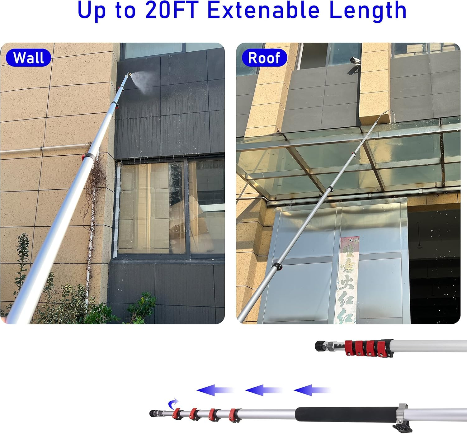 Telescoping Pressure Washer Wand, 20 Feet Aluminum High Power Washer Telescopic
