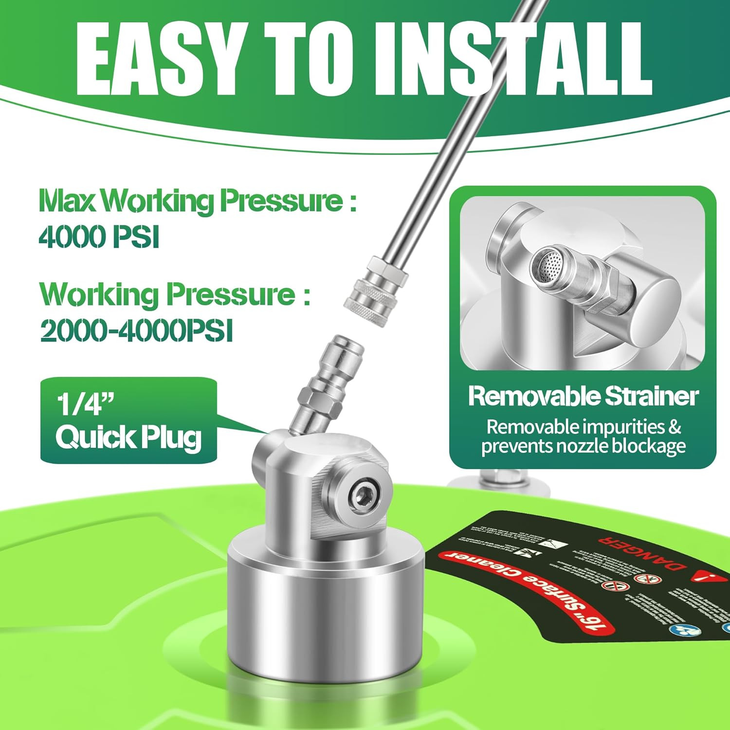 16” Pressure Washer Surface Cleaner with 4 Wheels – Stainless Steel Surface Cle