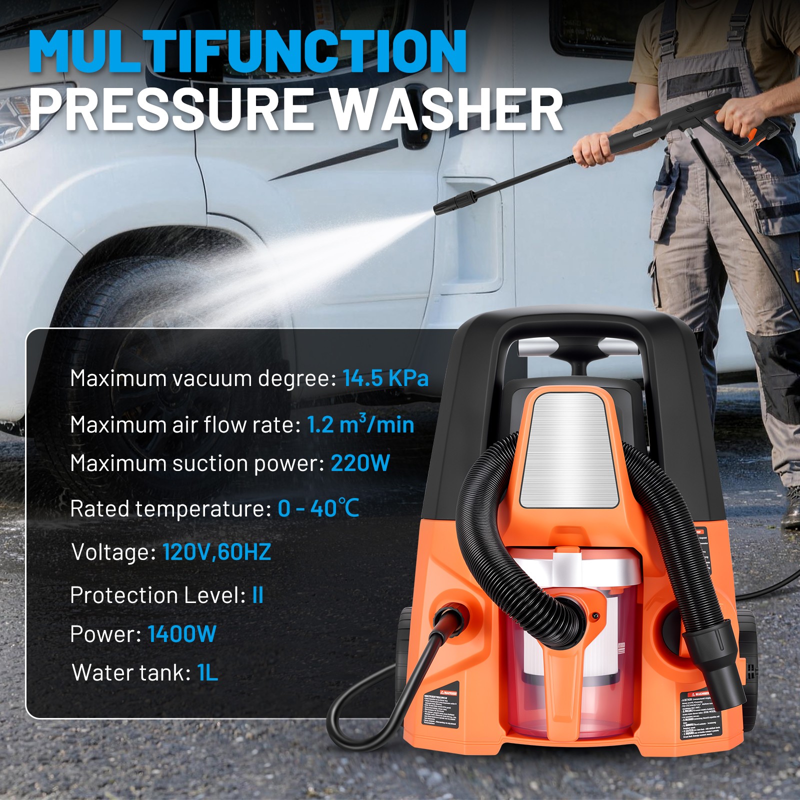 4 in 1 Multi Use Electric Cleaner 2800 PSI 1.7 GPM Washer and 220W Vac