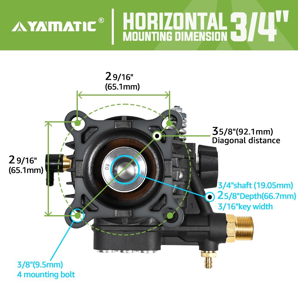 YAMATIC 3400 PSI Power Washer Pump 3/4″ Shaft Horizontal Pressure Washer Pump