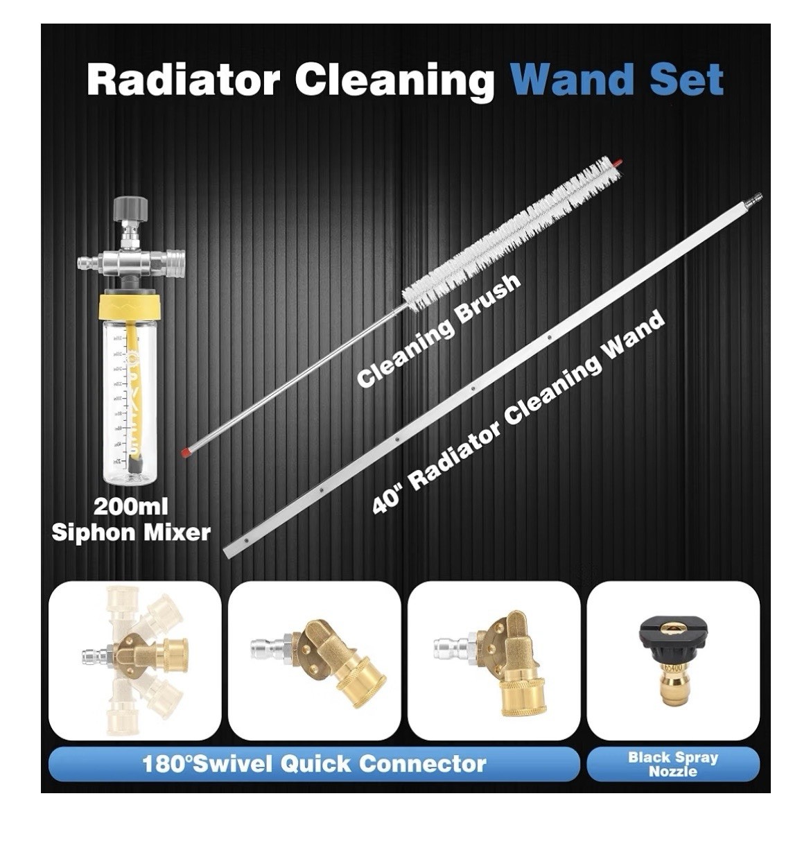 40″ Pressure Washer Wand Radiator Cleaning, Chemical Injector, Pivoting Coupler