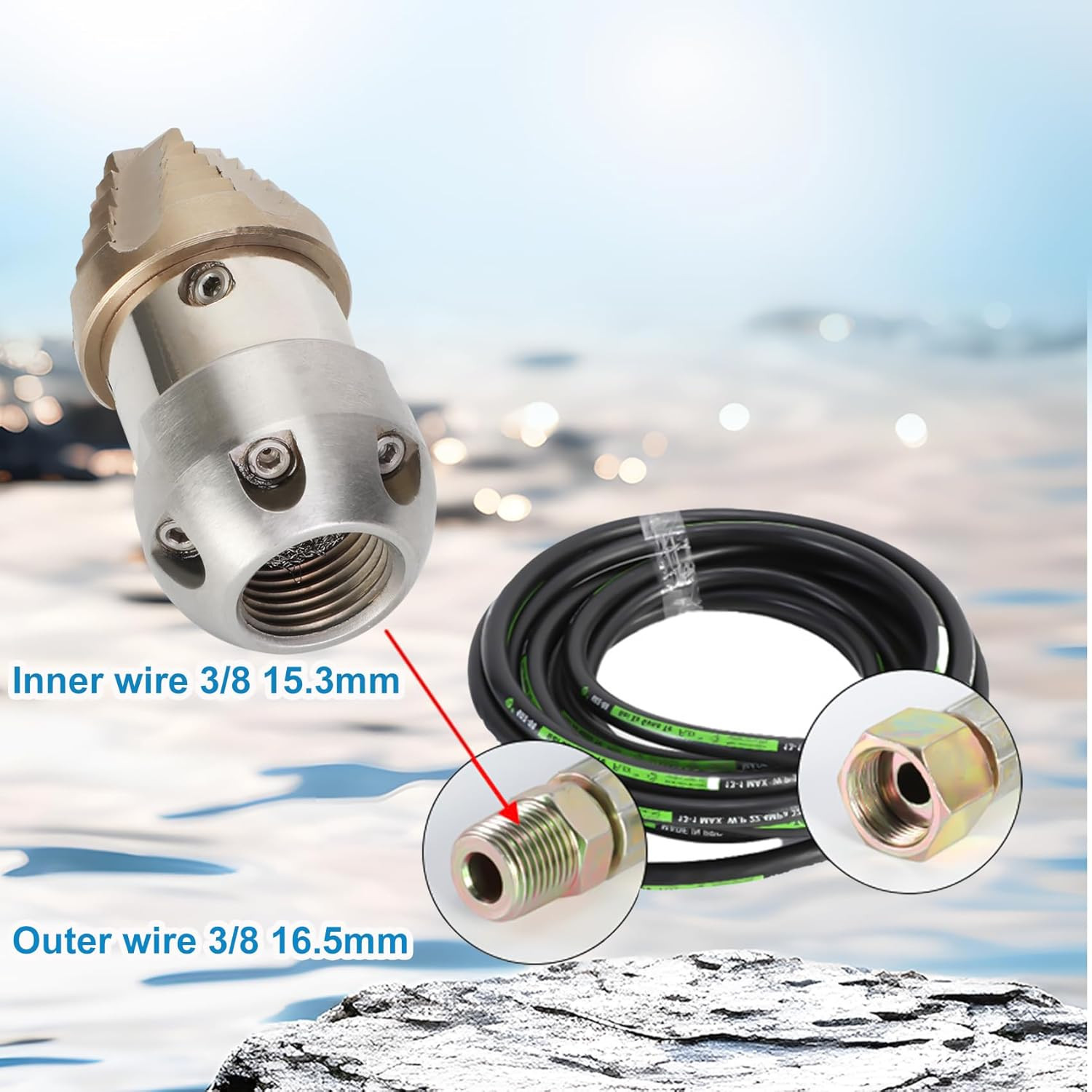 3/8 NPT Sewer Jetter Nozzle 360 Rotating Stainless Steel Pressure Washer 40 L Mi
