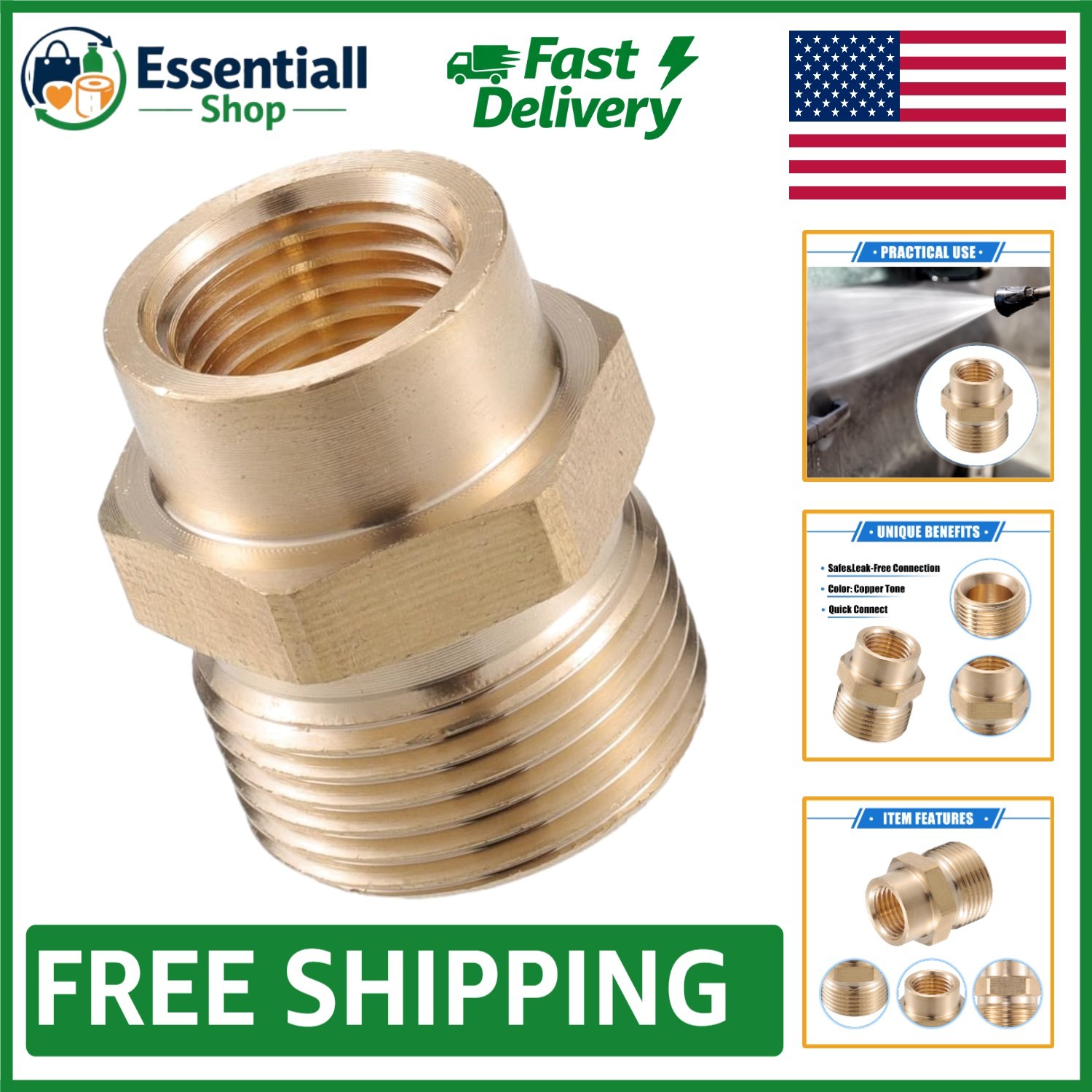 Durable M14x1.5 to M22x1.5 Brass Pressure Washer Connector – Easy Installation