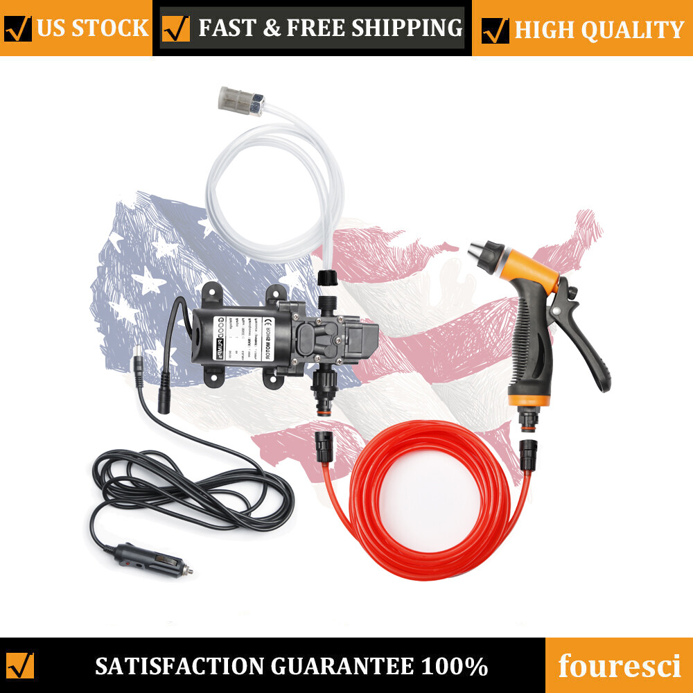 Portable Intelligent Electric Pressure Washer Pump 12V 100W 160 PSI w/ 20FT Hose