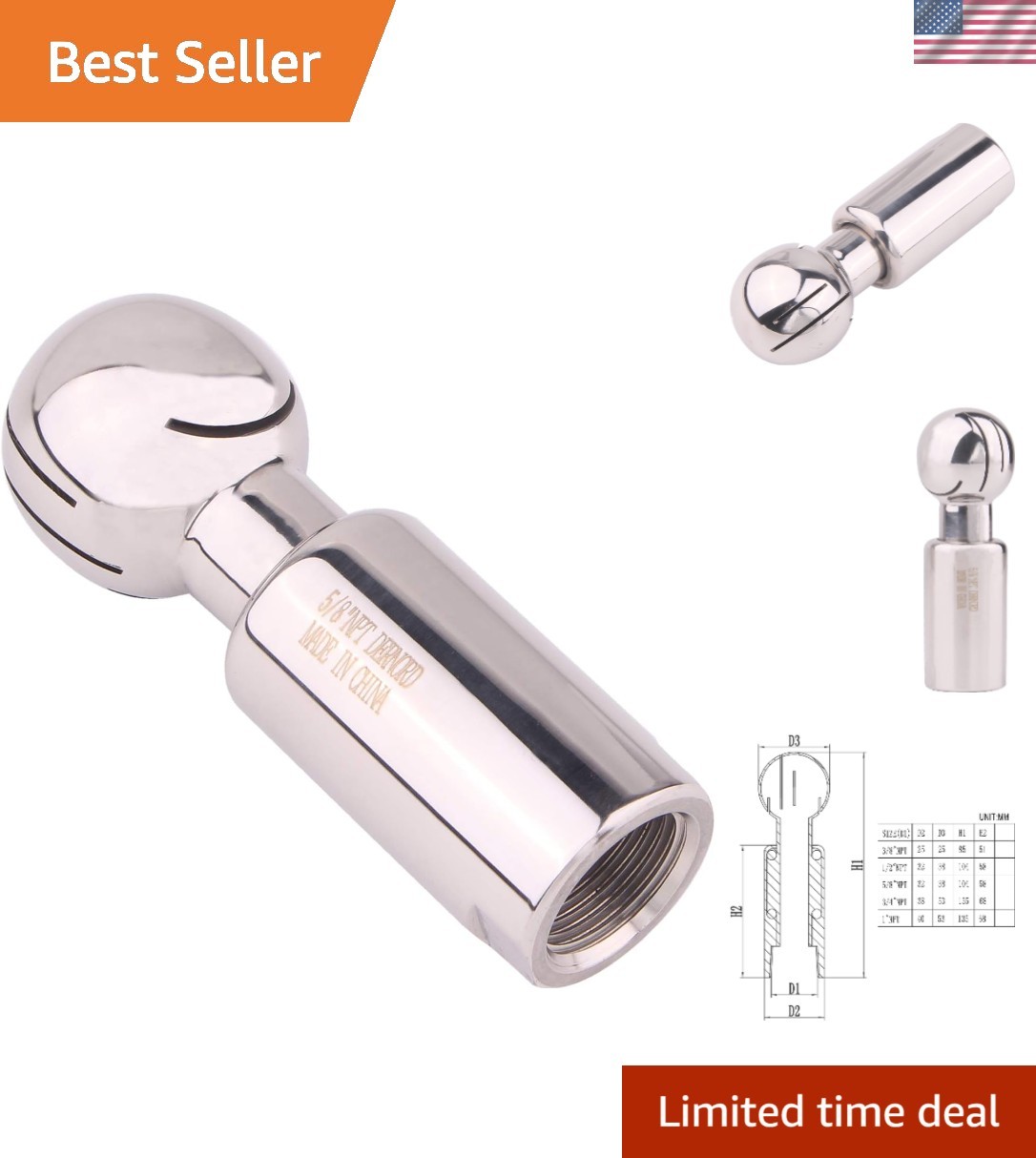Efficient 5/8″ NPT CIP Cleaning Ball – 360° Spray Pattern in Stainless Steel 304