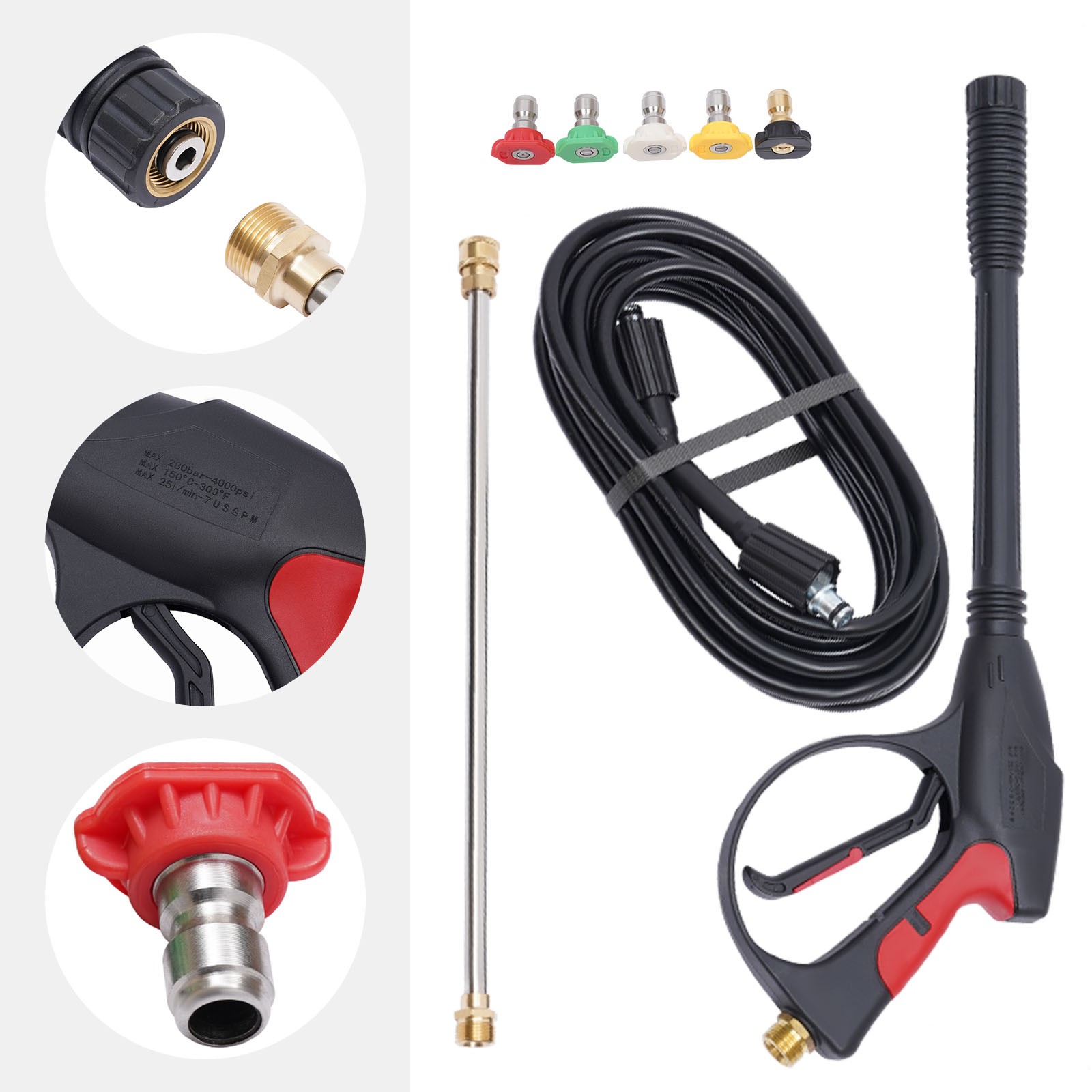 3000 PSI High Pressure Car Power Washer Gun Spray Wand Lance Nozzle and Hose Kit