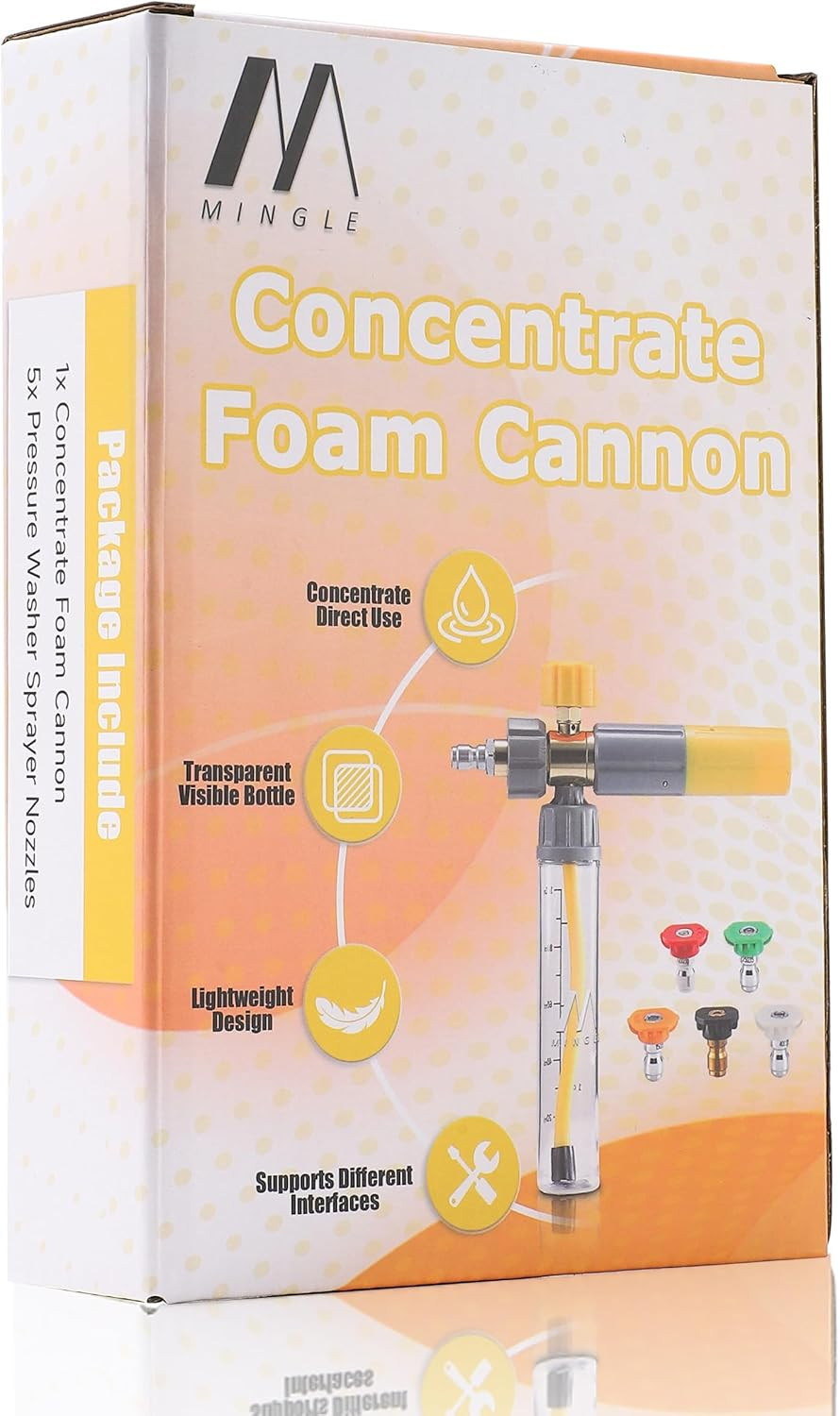 M MINGLE Mini Foam Cannon, Pressure Washer Foam Cannon with 5 Nozzle Tips, 1/4″