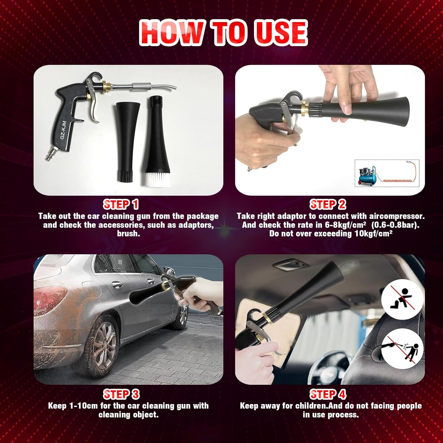 High Pressure Car Interior Spraying Washing Gun with 2 Set Nozzle Sprayer Connec