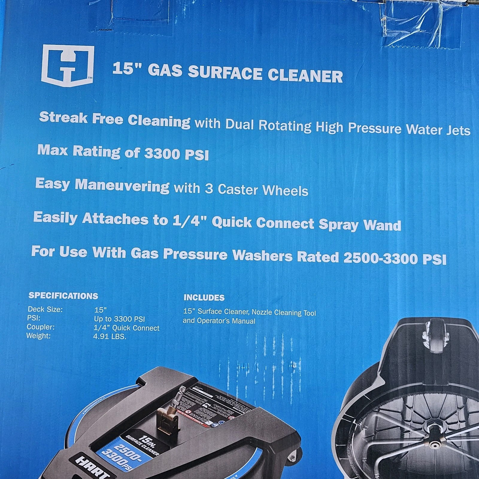 HART – New 15” Gas Surface Cleaner Pressure Washer Broom Caster 1/4” Connector