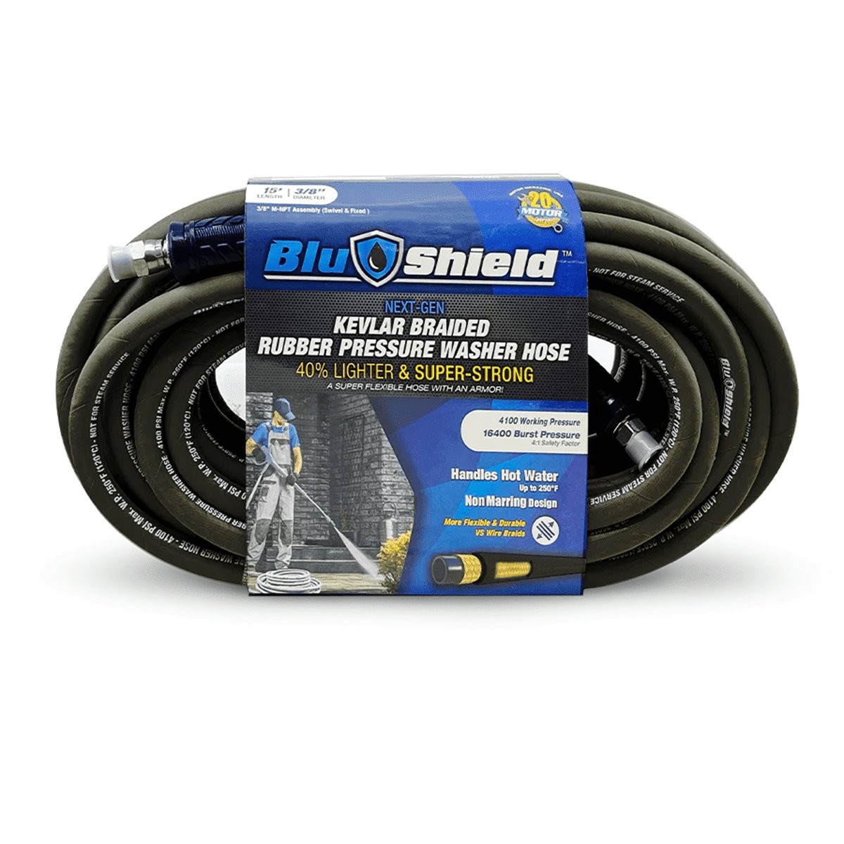 BluShield 3/8” Heavy Duty Braided Pressure Washer Hose 4100 PSI