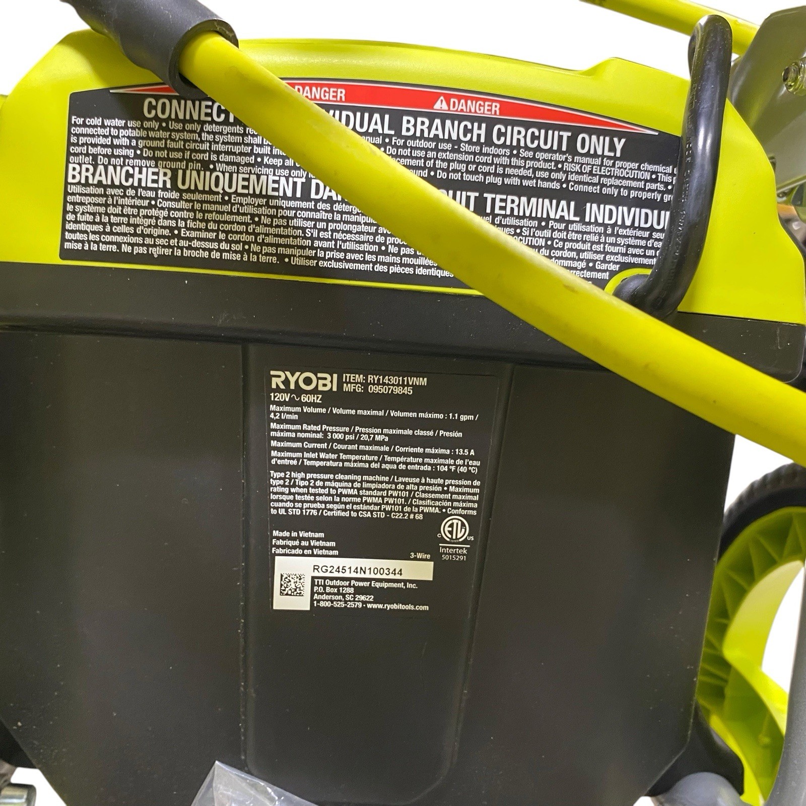 RYOBI 3000 PSI 1.1 GPM Cold Water Electric Pressure Washer