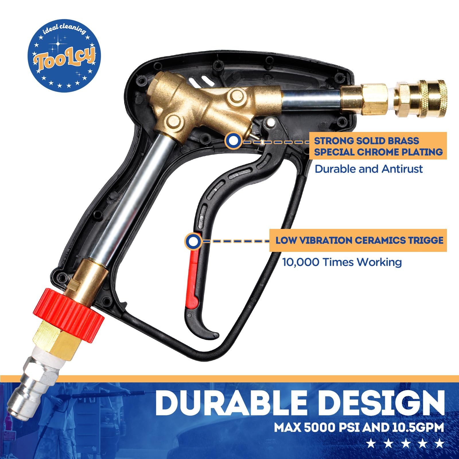 TOOLCY Pressure Washer Short Gun, Commercial 5000 PSI / 10.5 GPM with Nozzle