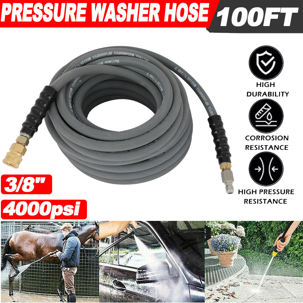 Cold or Hot Pressure Washer Hose 3/8″ w/Quick Connects 100Ft 4000psi