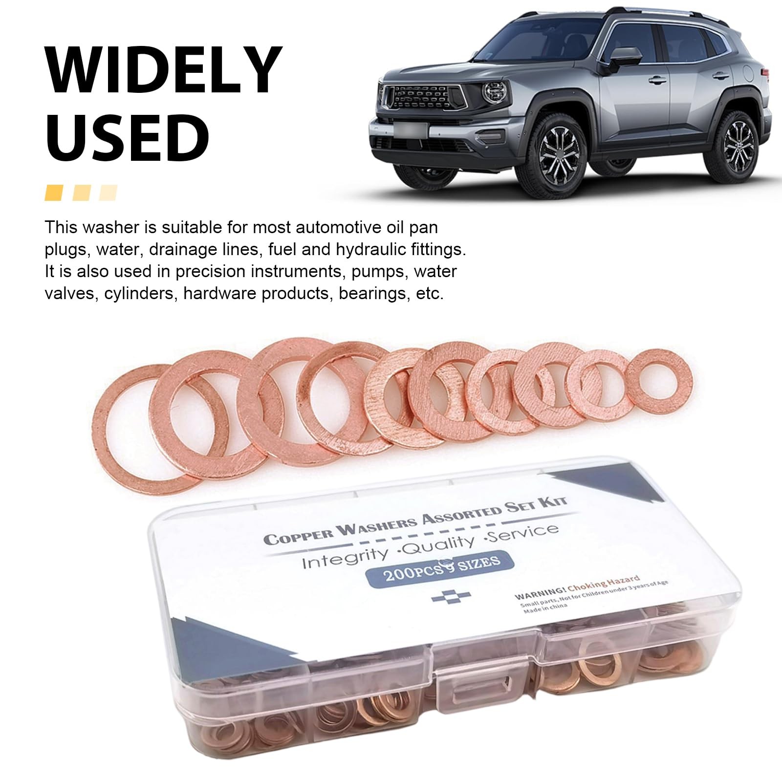 Icyfond 200 PCS Assorted Sizes Copper Washer Kit, Solid Metric Crush Washers …