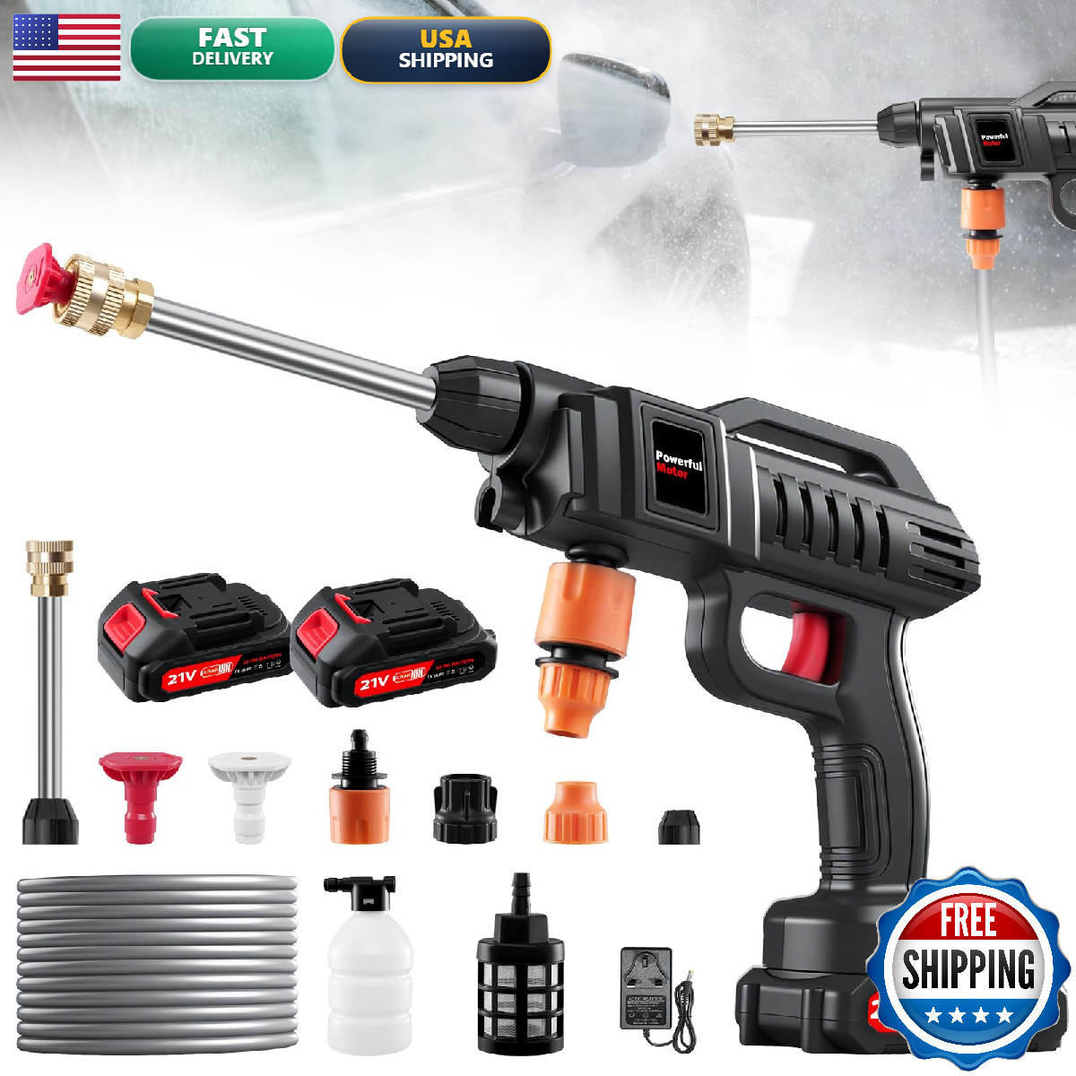 Wzto Portable Battery Power Washer 1500W 60Bar/870 Psi Electric Pressure Washer