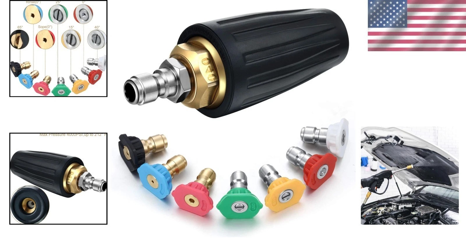 Efficient 4000 PSI Turbo Nozzle with 7 Customizable Spray Tips for All Surfaces