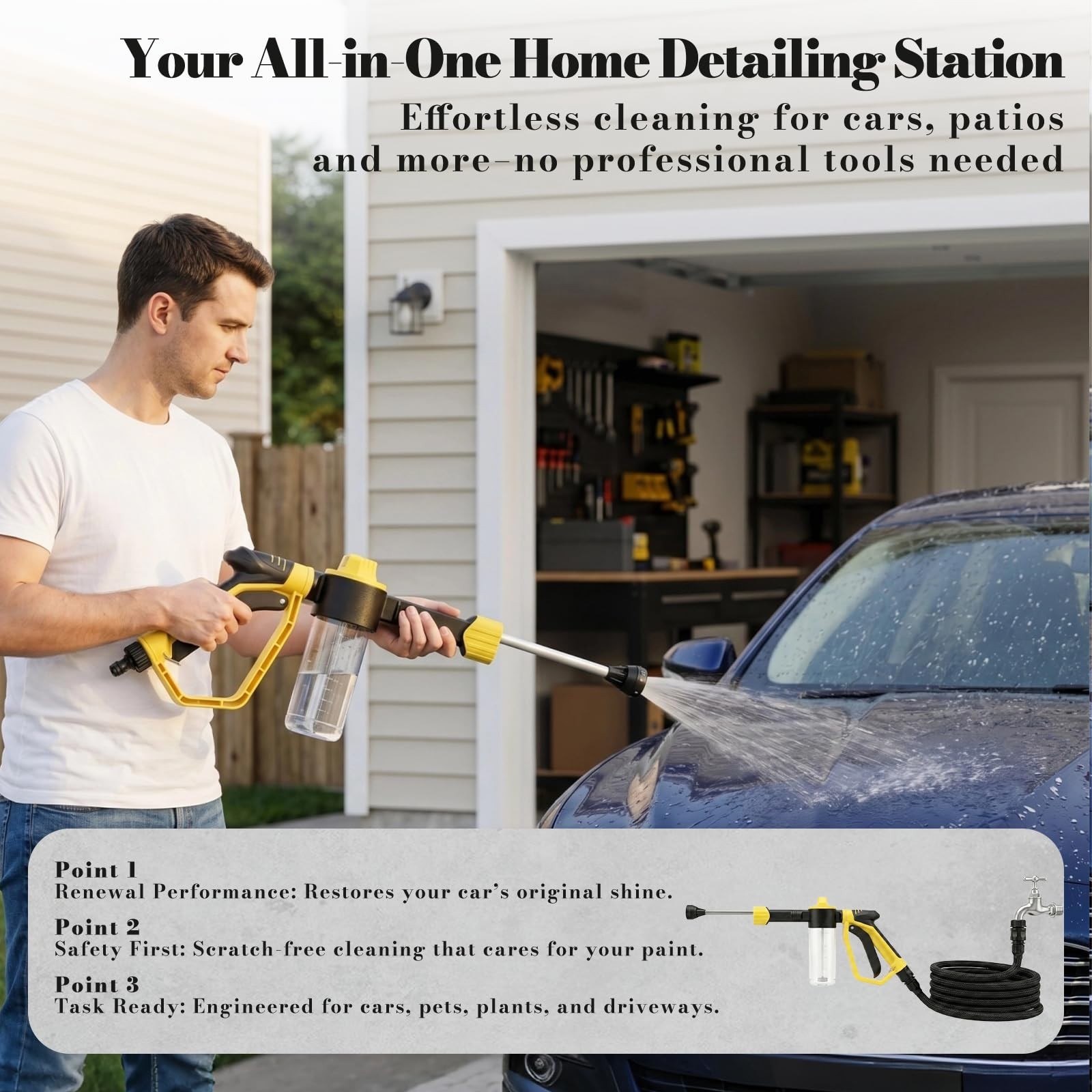 High Pressure Foam Gun for Garden Hose – 3 Spray Modes Car Wash Kit for Cars, Tr