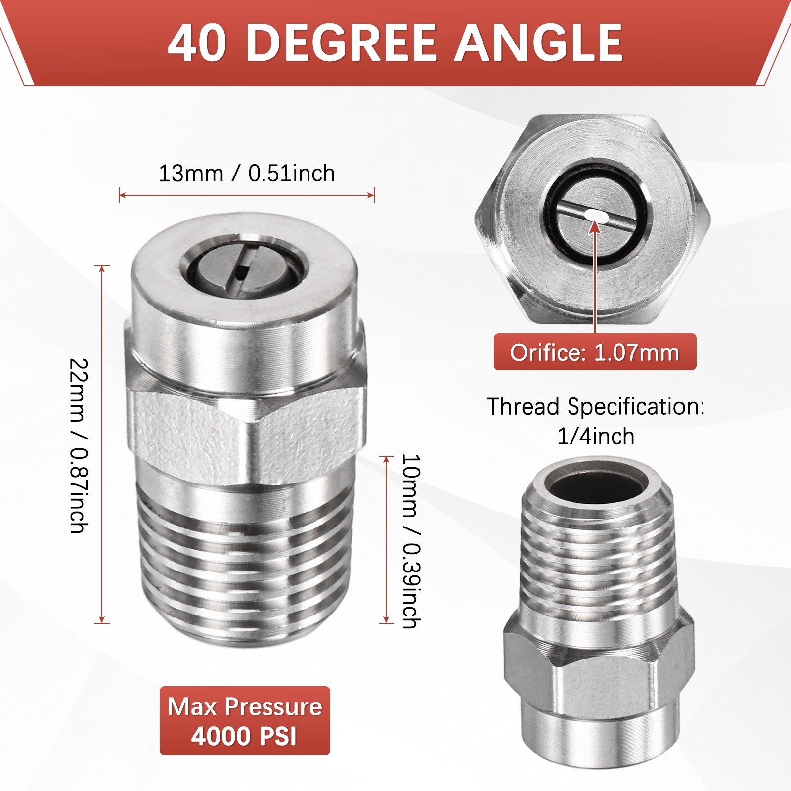 1/4″ NPT 40° Surface Cleaner Tip [2PCS] – Pressure Washer Nozzles [1.07MM Pore]