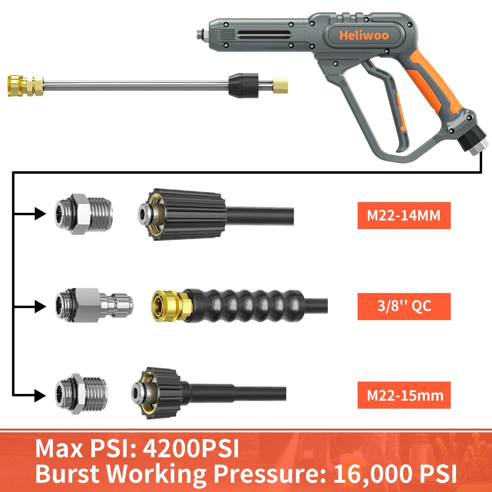 Pressure Washer Gun and Hose 3600 PSI, 50 FT Power Washer Hose, Extension Wan…