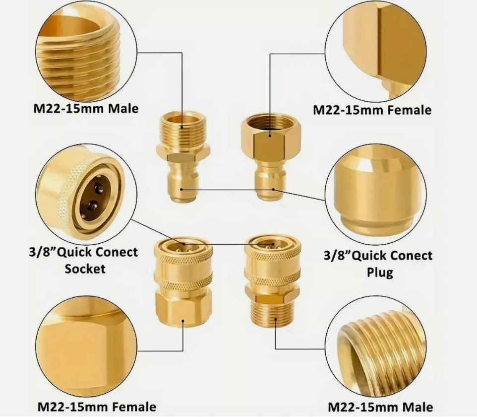 4Pc Pressure Washer Adapter Set Quick Disconnect Kit M22 Swivel to 3/8” Connect