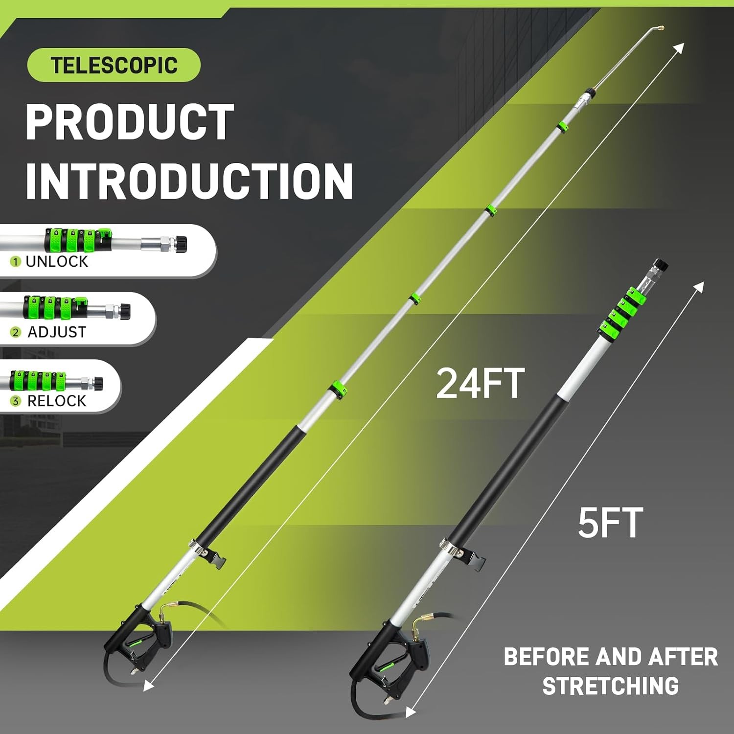 24 FT Telescoping Pressure Washer Wand with Pressure Washer Extension Wand,Gutte