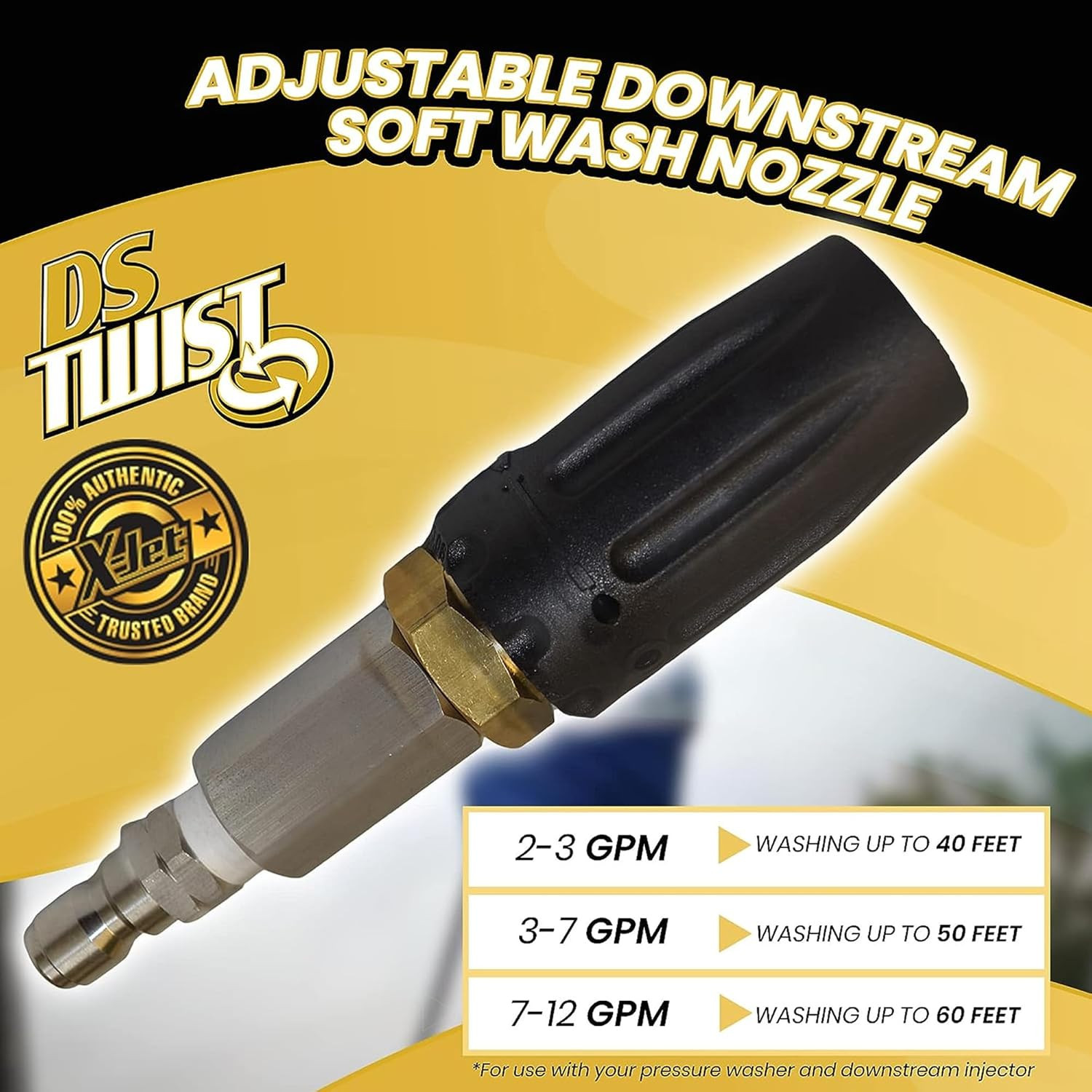 DS Twist Nozzle – Adjustable Downstream Soft Wash Nozzle. 0-60 Degree Spray Patt