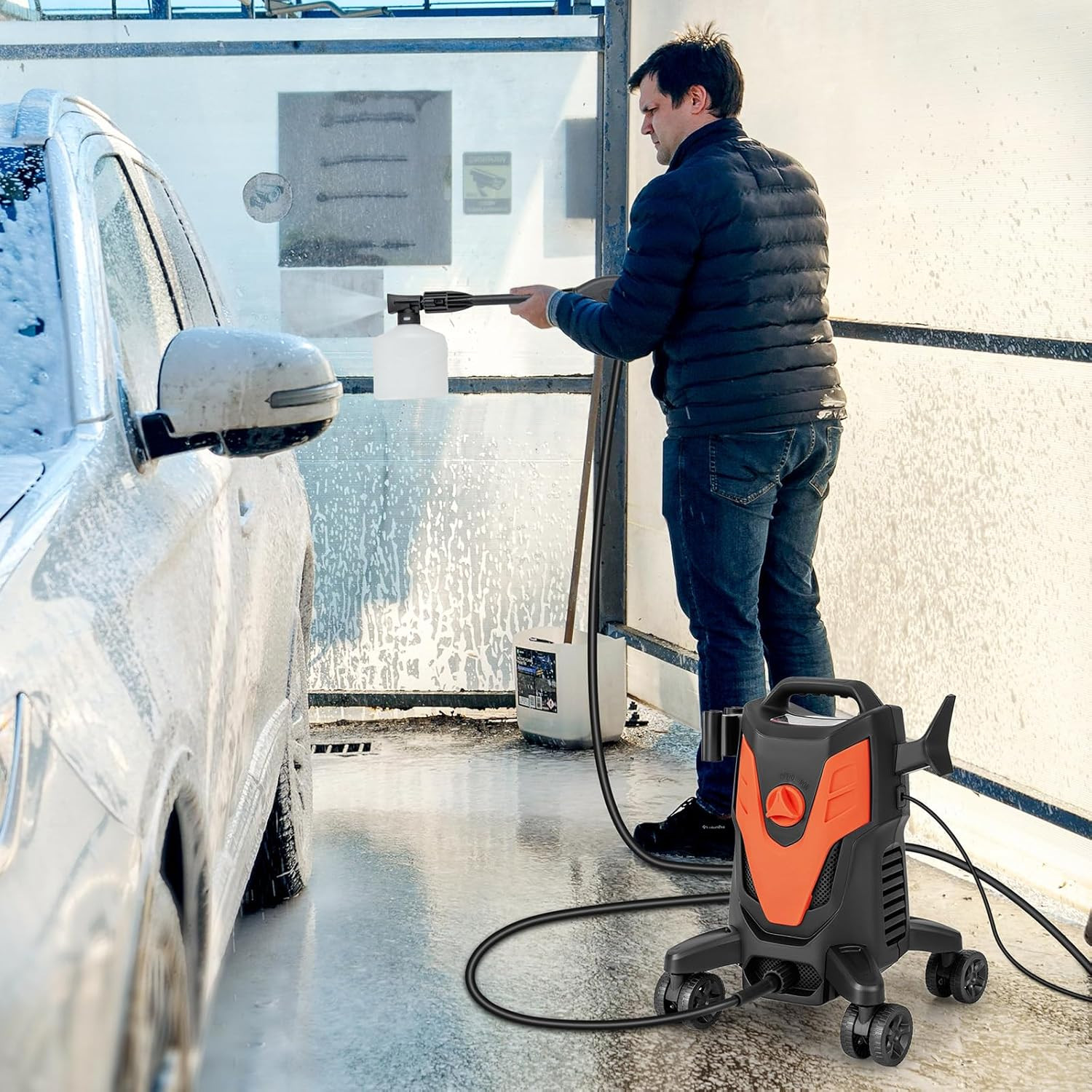 Electric Pressure Washer with 4 Universal Wheels, 2400 PSI High Pressure Cleaner