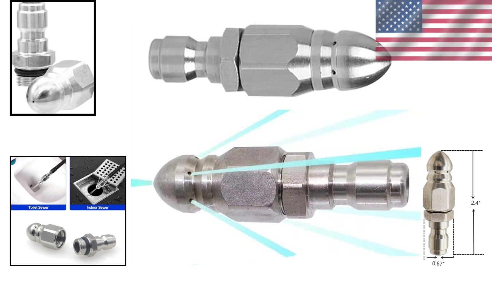 Professional-Grade Compact Pressure Washer Nozzles for Drain Cleaning – 2 Sets