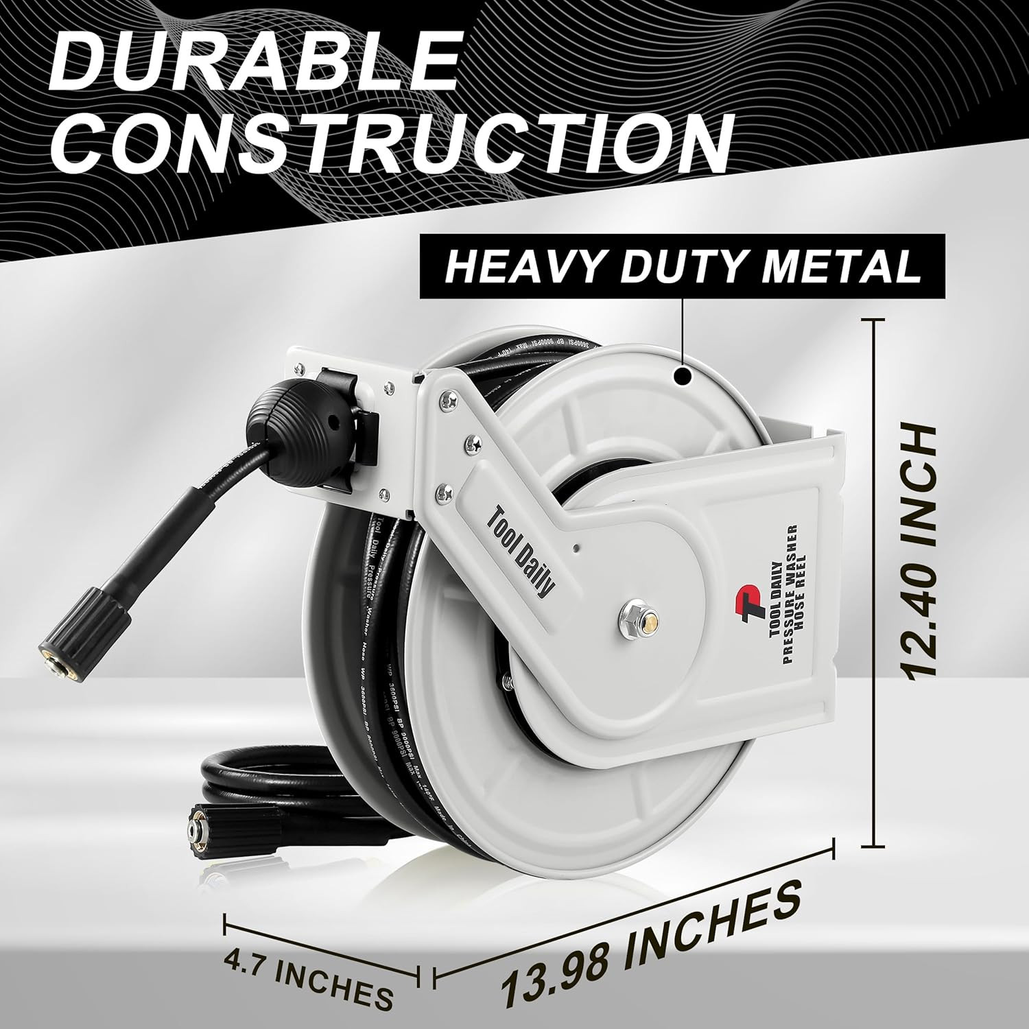 Retractable Pressure Washer Hose Reel 60 FT X 1/4”, Heavy Duty Power Washer Hose