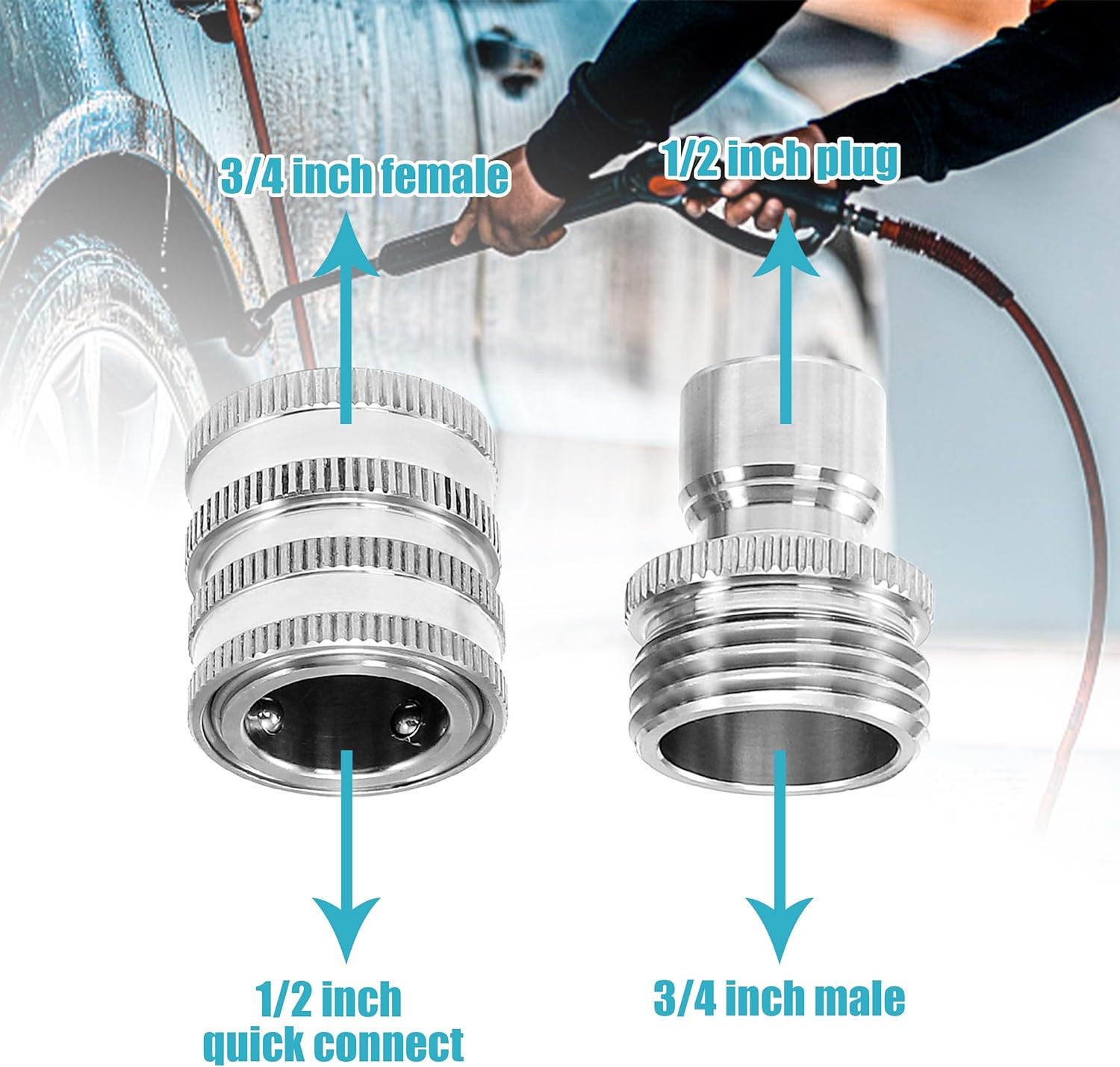 Pressure Washer Adapter Set, Stainless Steel Quick Connect Kit, M22