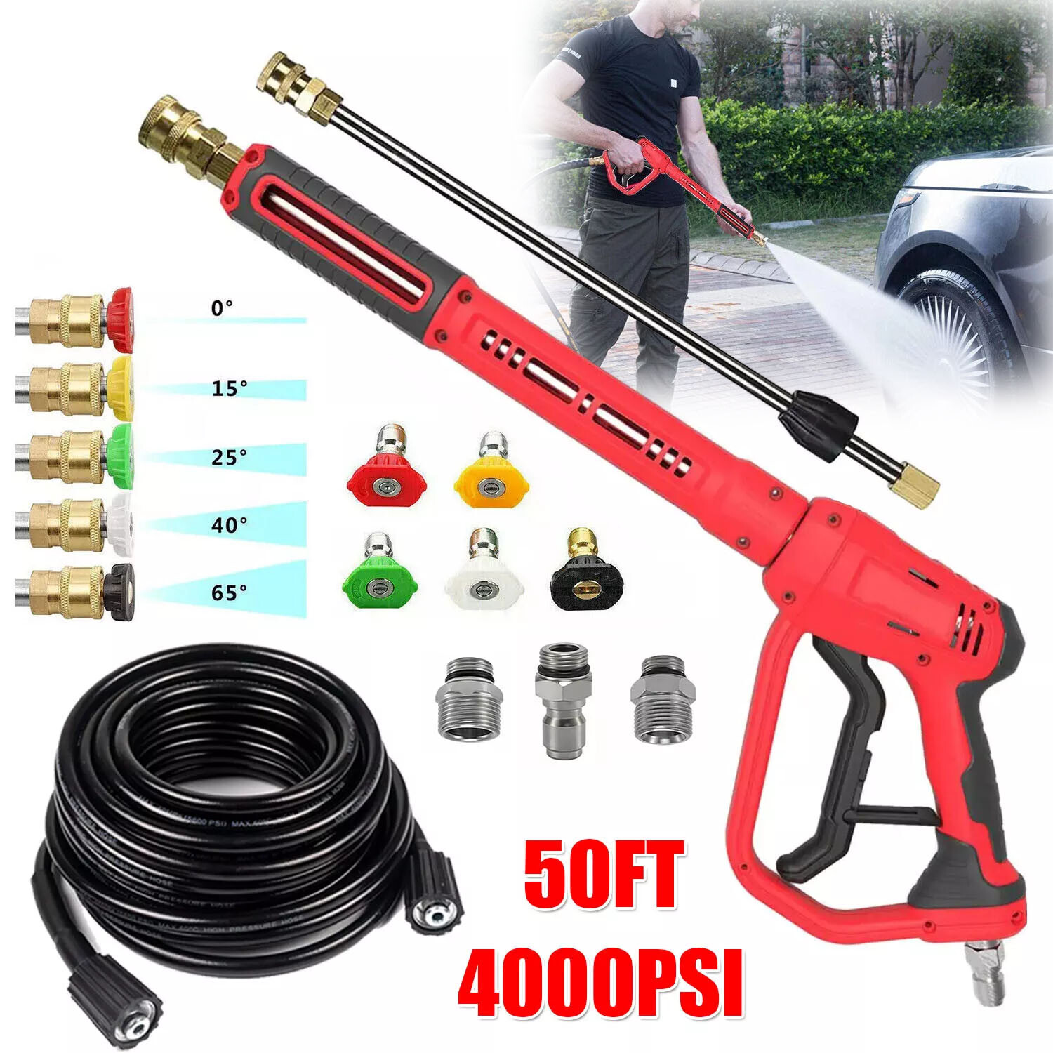 High Pressure 4000PSI Car Power Washer Gun Spray Wand Lance Nozzle and Hose Kit