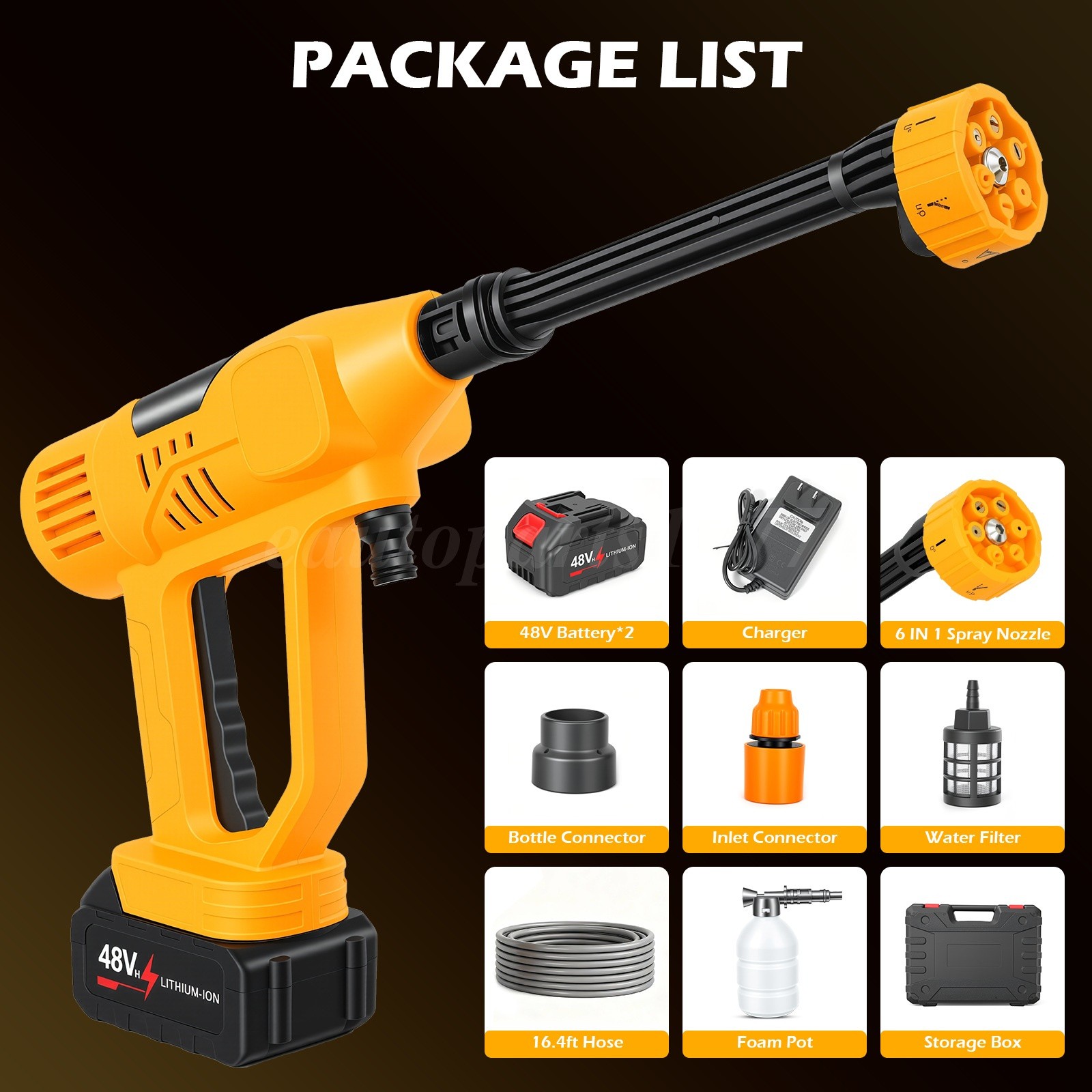 1000PSI Cordless High Pressure Washer 2×4.0Ah Battery Portable 6-in-1 Nozzle