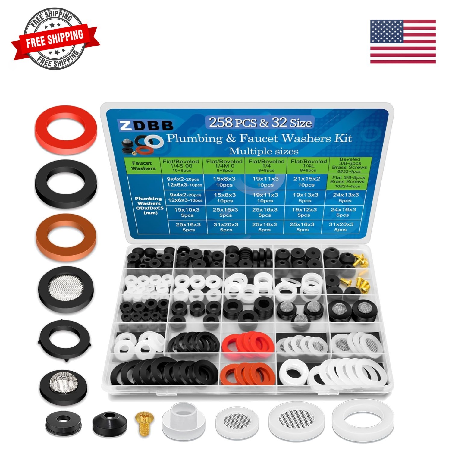 258 Pcs 2-in-1 Spigot Washer & Hose Gasket Kit for Assorted Outdoor Faucet Ga…