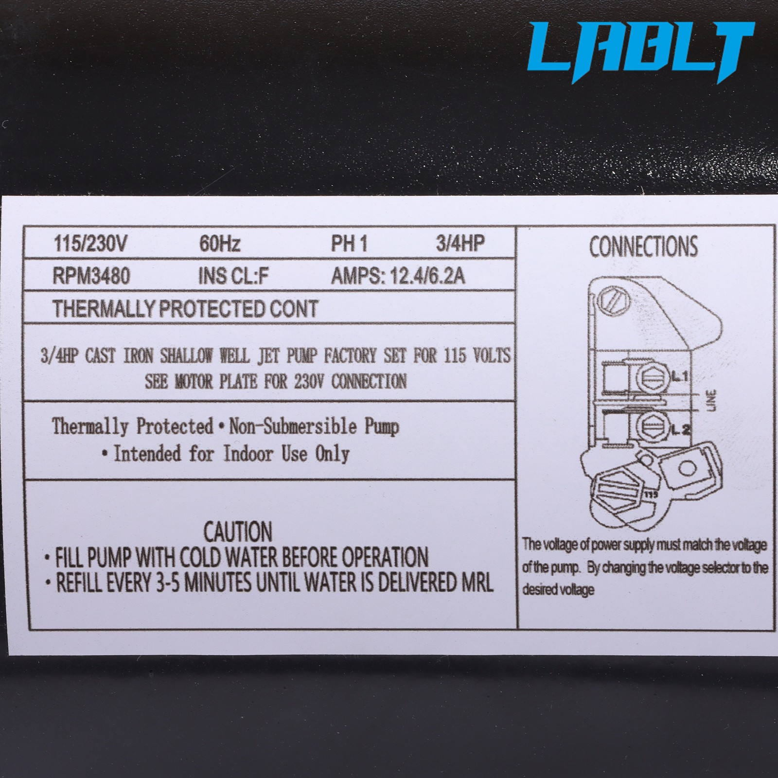 LABLT SWS75-3/4 HP Heavy Duty Cast Iron 510GPH 115/230V Shallow Jet Well Pump